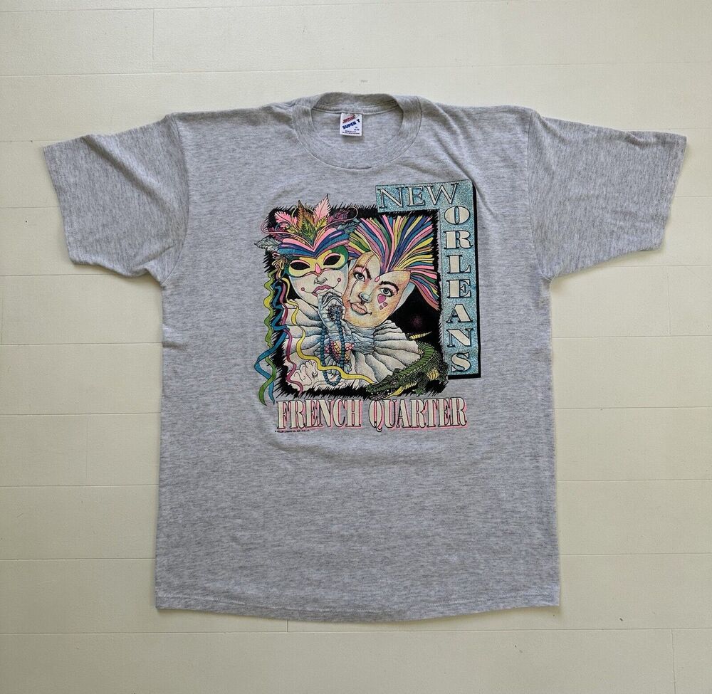 Vintage New Orleans French Quarter Mardi Gras Jerzees T-Shirt L